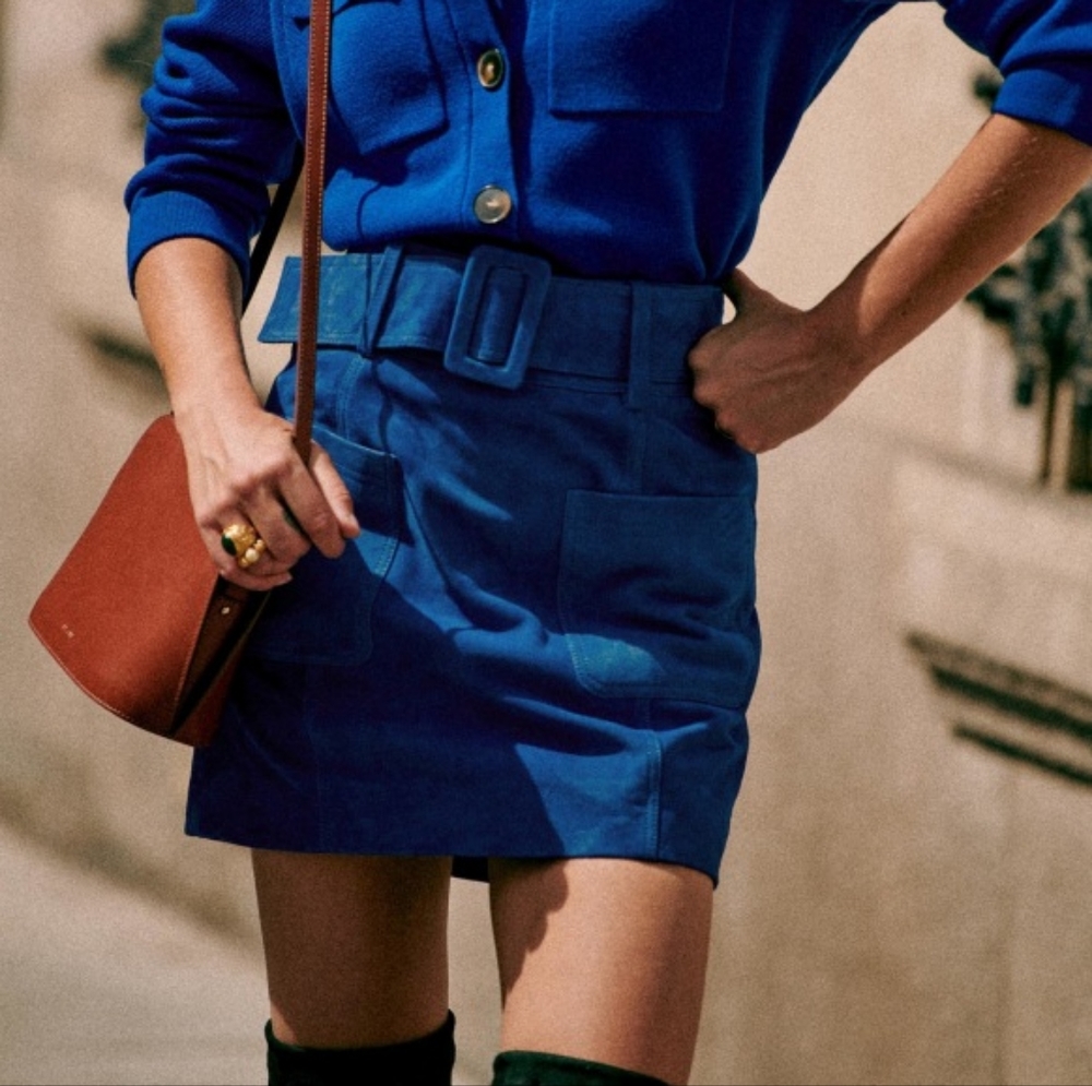 Sezane Gillie Blue Suede Skirt - size 34 (XS or US2)